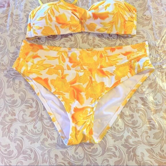 The Collection Debenhams Swimsuit Bikini Yellow White Padded Lined Size 10 - Picture 2 of 5